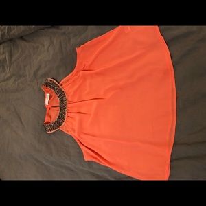 Peach beaded neck chiffon top